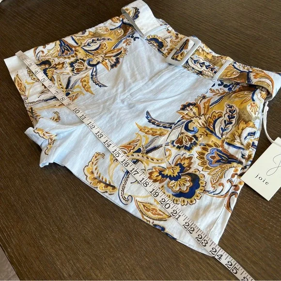 JOIE 100% Linen belted shorts, powder blue, bohemian floral print, size M NWT - Picture 13 of 16